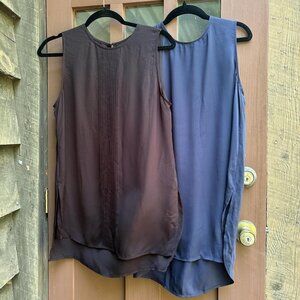 Theory 100% Silk Blouse Womens S Black and Navy Set of 2 Minimalist Modern